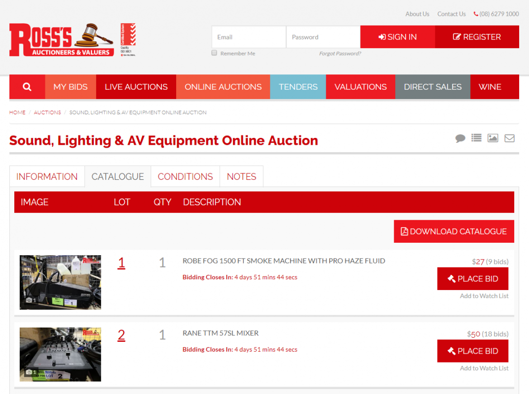 Online auction TLS PRODUCTIONS